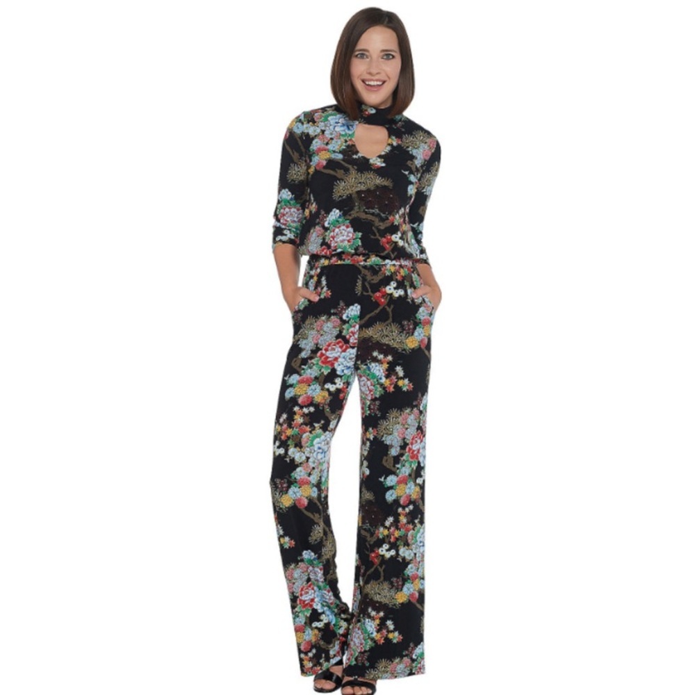 G.I.L.I 2XP plus size Asian pattern jumpsuit stretchy wide leg boho hippie